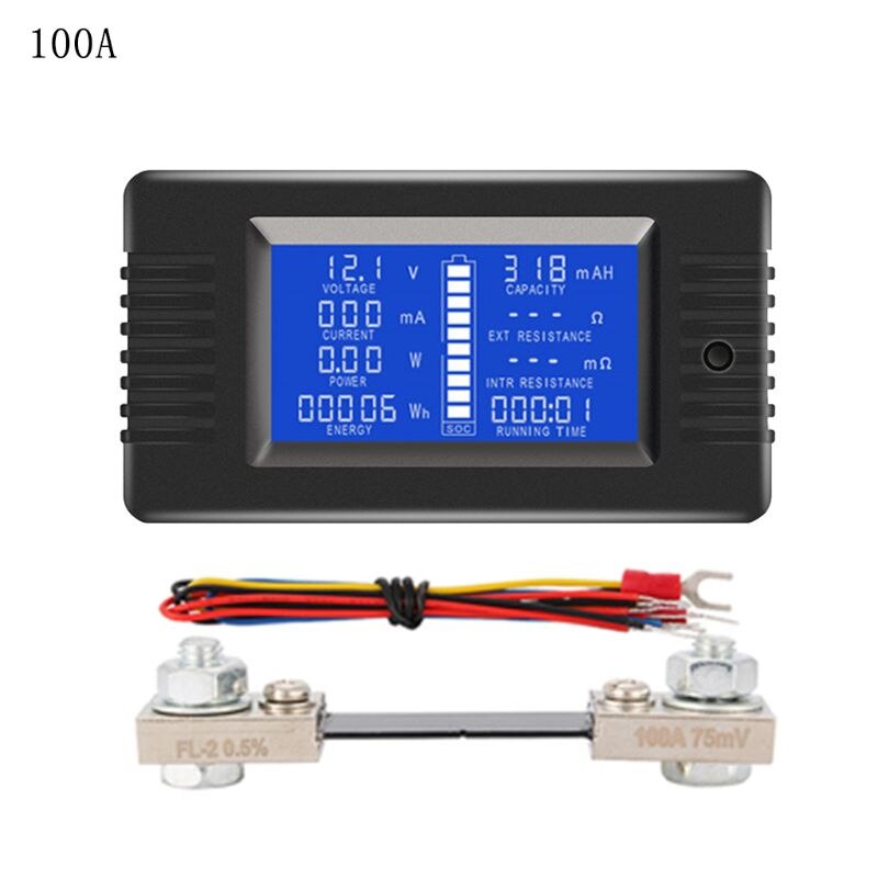 Dc 0-200v 0-300a batteritester voltmeter amperemeter strømspænding strømimpedans kapacitet energitidsmåler monitor: 100a