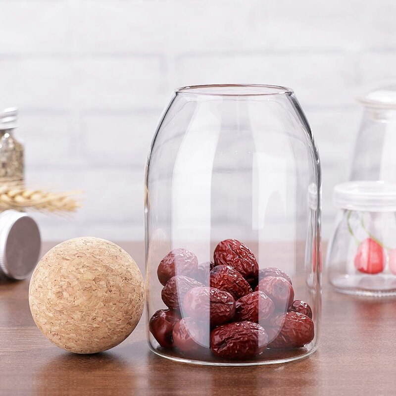 3Pcs Glazen Potten Met Luchtdichte Afdichting Bal Kurk Deksel Clear Cookie Potten Mason Potten Voedsel Opslag Bus Voor Thee koffie Spice