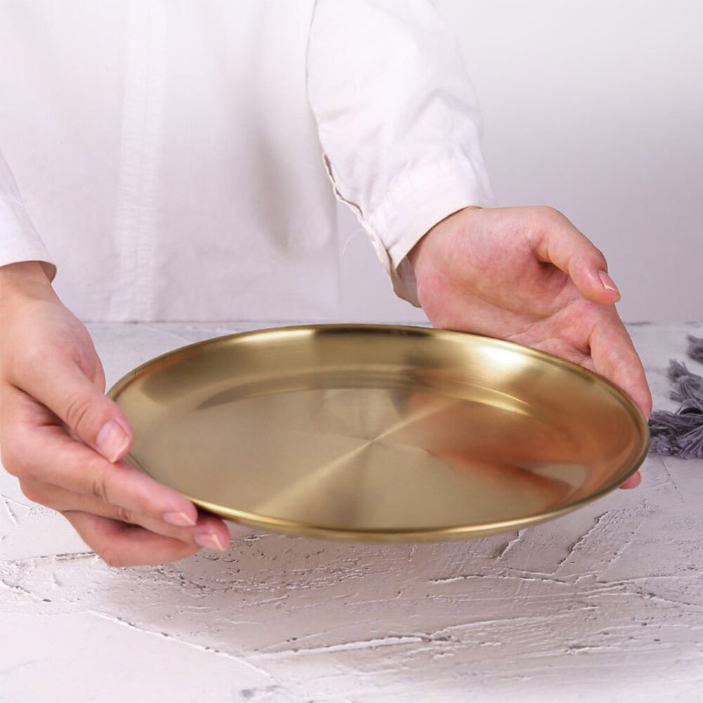 Golden Rvs Opslag Lade Luxe Metalen Ronde Plaat Cake Display Metalen Keuken Fruit Platen Fotografie Prop Home Decor