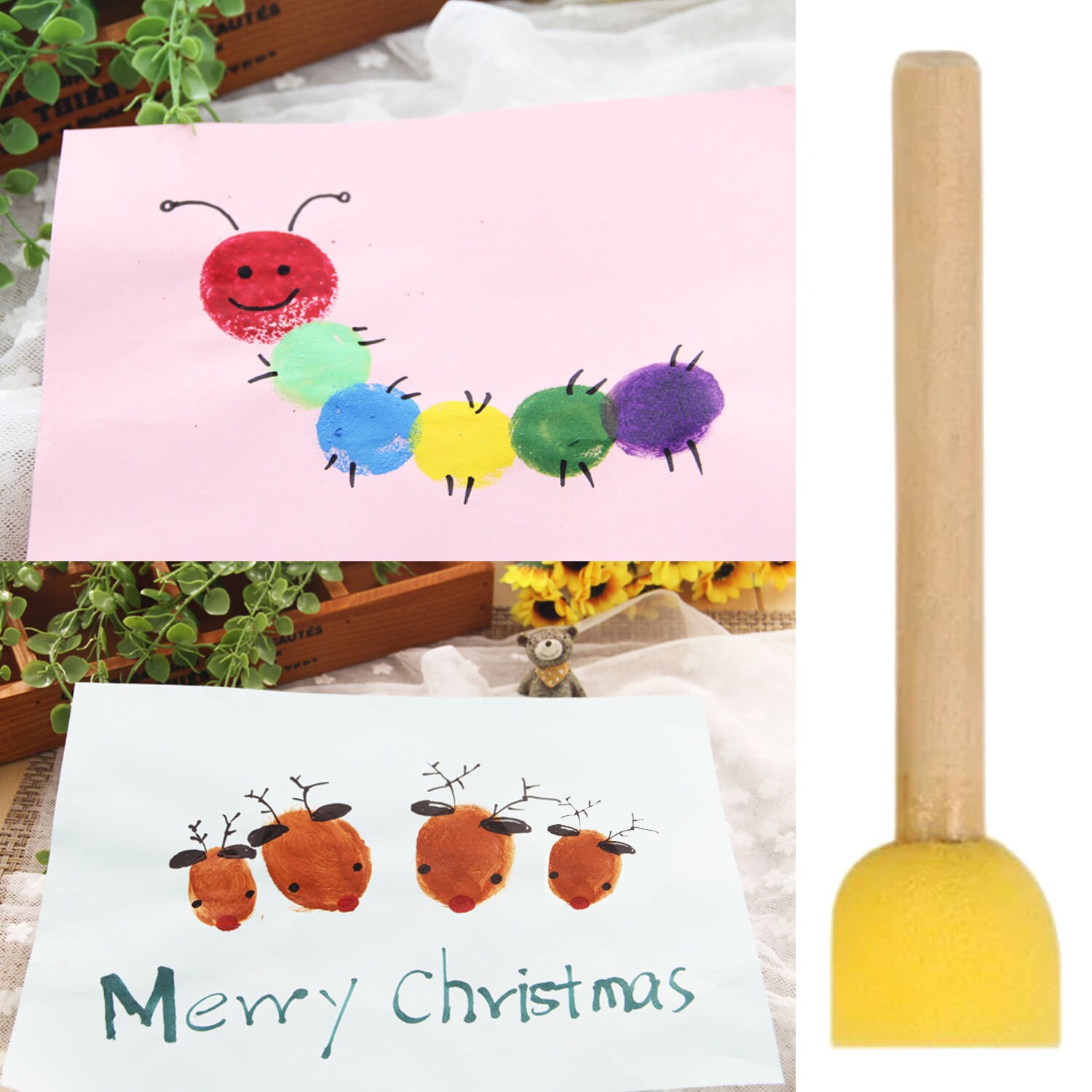 4 PCS 4 Sizes Round Sponge Brush Set Painting Drawing Stippler Tools for Children Kids Graffiti DIY Painting