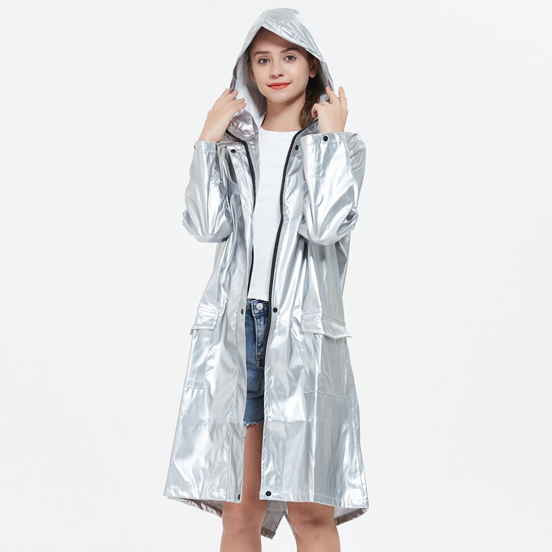 Cool Silver Zacht Leer Regenbui Proof Ins Hipster Netto Rode Lange Regenjas Mannen En Vrouwen Koppels Universele Jas: Xl