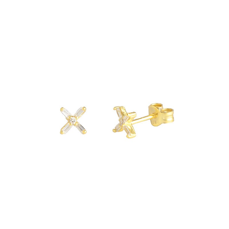 ROXI Mini Bee X Comma Dagger Beetle Wave Flower Crown Round Stud Earrings for Women Men Jewelry 925 Sterling Silver Earrings: X gold