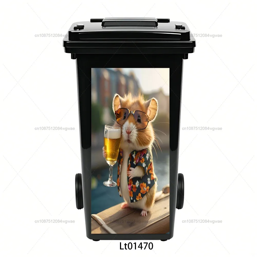 Grappige Dieren Hamster Vuilnisbak Sticker Milieuvriendelijke Verwijderbare Waterdichte Prullenbak Decoratieve Sticker
