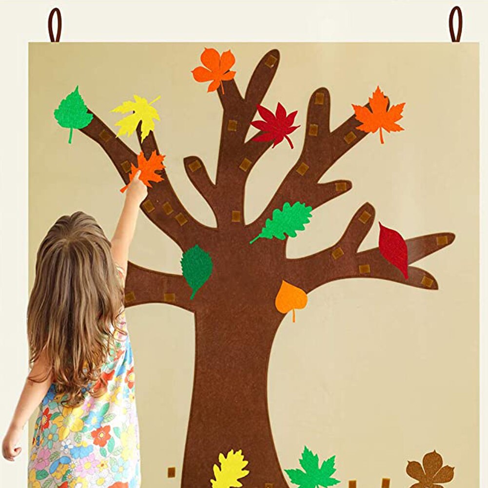 Tablero de árbol de Otoño de fieltro para niños, arte de pared para escuela, adornos de hojas de otoño, manualidades, bullets, actividades de acción de gracias, aula y dormitorio
