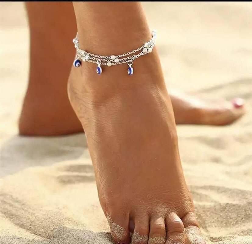 Lucky Eye Blue Turkish Eye Anklet Gold Silver Color Foot Chain Ankle Bracelet Adjustable for Women Girls Jewelry