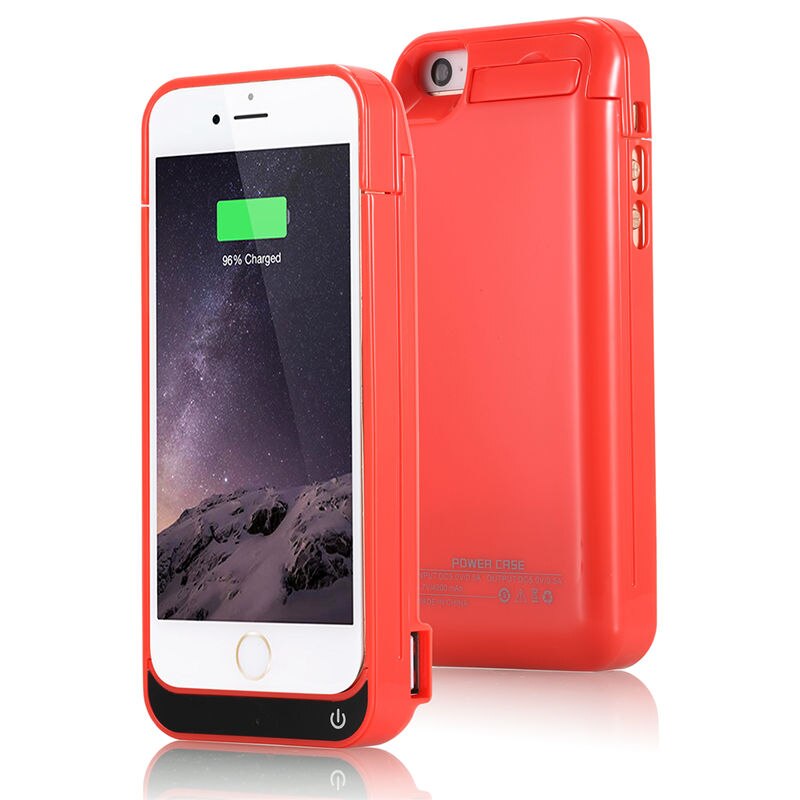 For iPhone 5C 4200mAh Portable Backup External USB Battery Charger Case For iPhone5S 5 SE Powerbank Pack Stand Charging Cover i5: Red