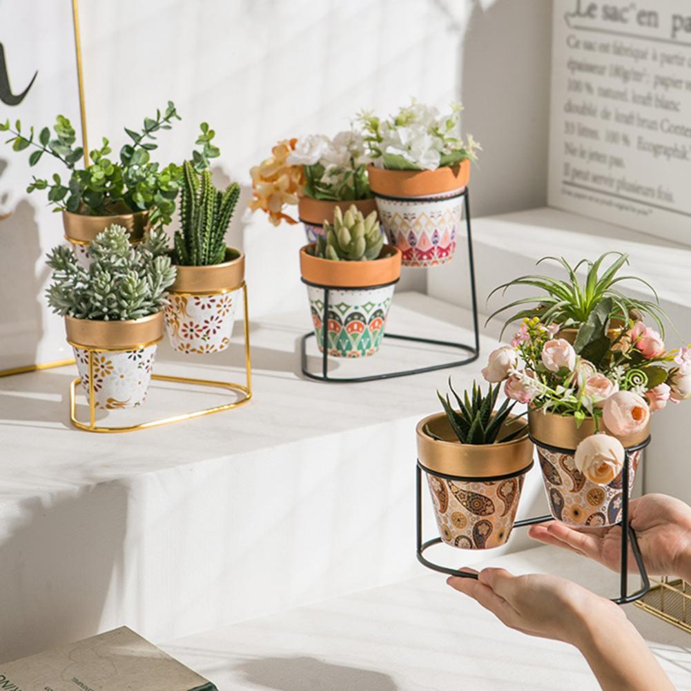 1 Set 3-Tier Shelf Flower Pot Portable Attractive Long Lasting Decorative Corrosion-resistant Plant Pot for Garden