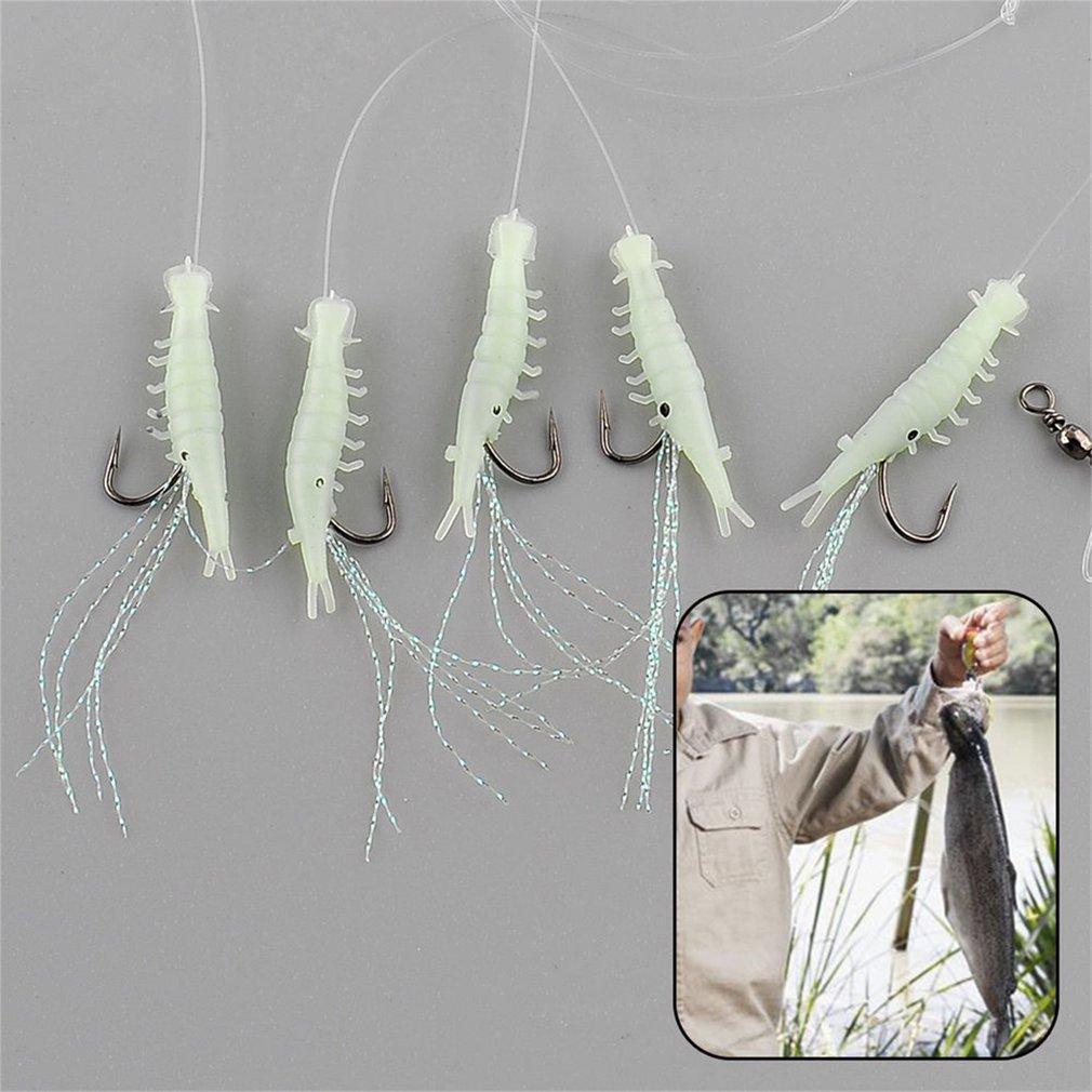 5 st självlysande räkor beten fiskedrag enkelkrok tackle vev