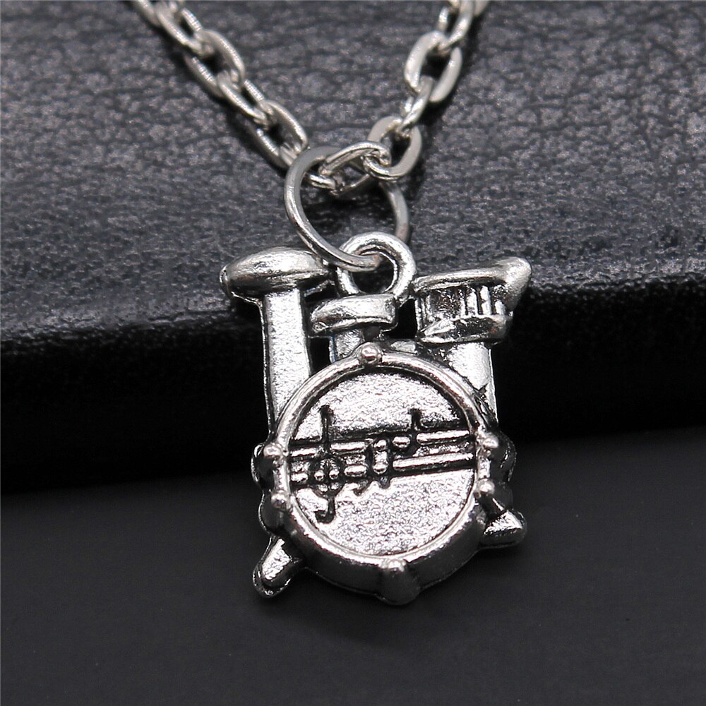 Musical Jewelry For Women Men Girl Boys Musical Note Microphone Drum Guitar Violin Pendant Necklace Antique Silver Color: N2-B10937