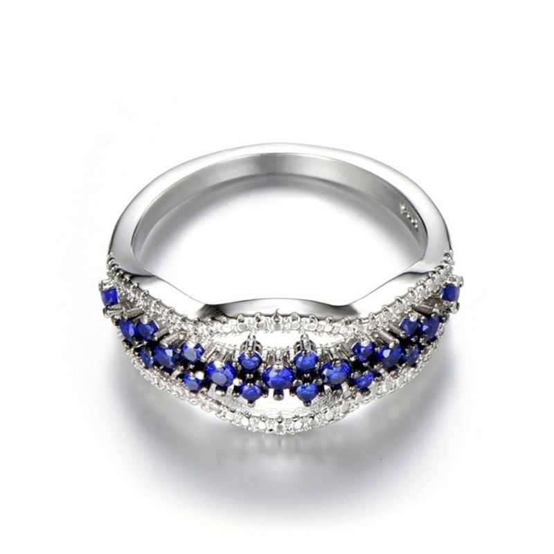 FDLK Blue Crystal Rings for Women Multi Layer Engagement Ring Alloy Wedding Rings Jewelry Jewelry