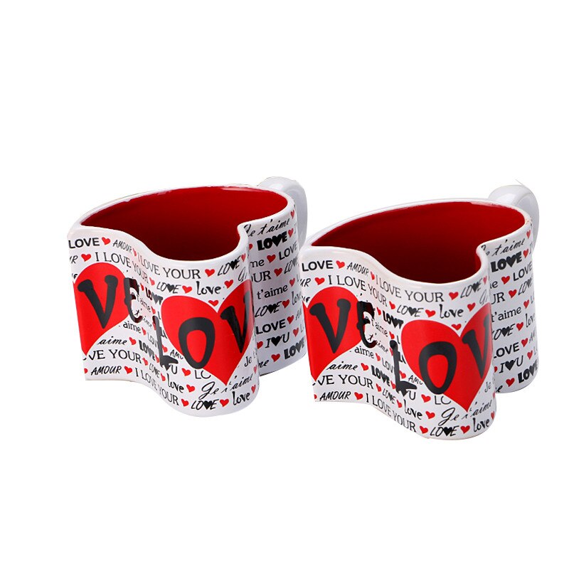Taza de cerámica con forma de corazón para parejas, vaso de 250ml para agua, café, leche, té, colección de oficina en casa, tazas, de boda para el Día de San Valentín