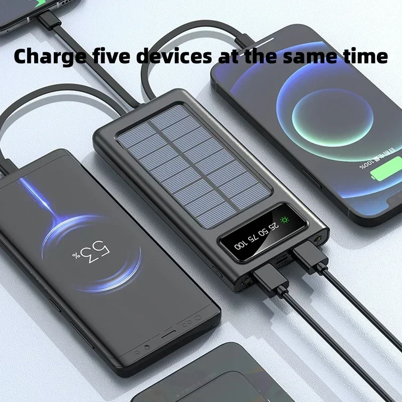 Xiaomi 200000mAh Solar Power Bank Ultra Capacity USB 4 in1 Super Fast Charging USB TypeC LED Light Outdoor Power Bank For iPhone