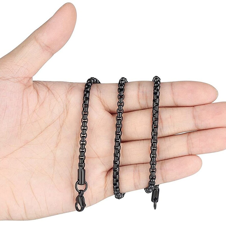 Usenset 2Mm 3Mm 4Mm Mens Womens Rvs Zwart Rolo Kabel Ketting Box Ketting 18-36 Inch