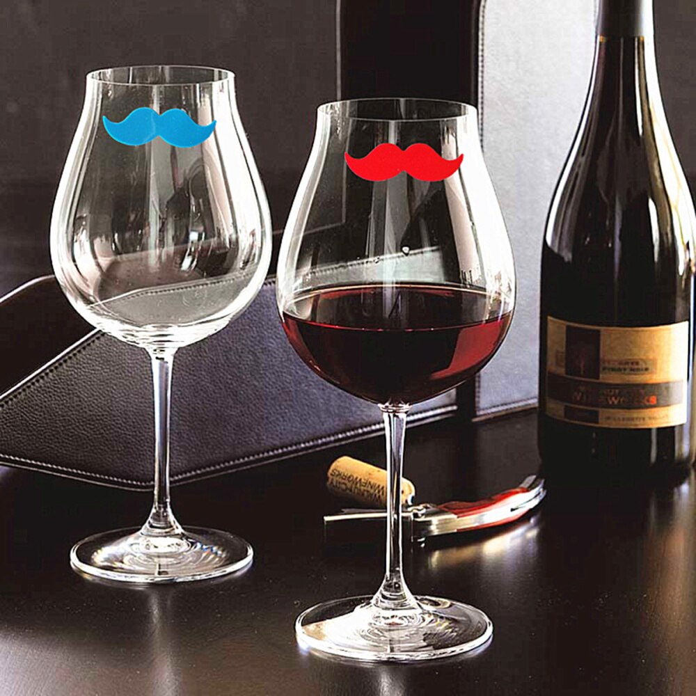 6 stk rødvinsglas markør overskæg form silikone glas identifikator til fester banket middage