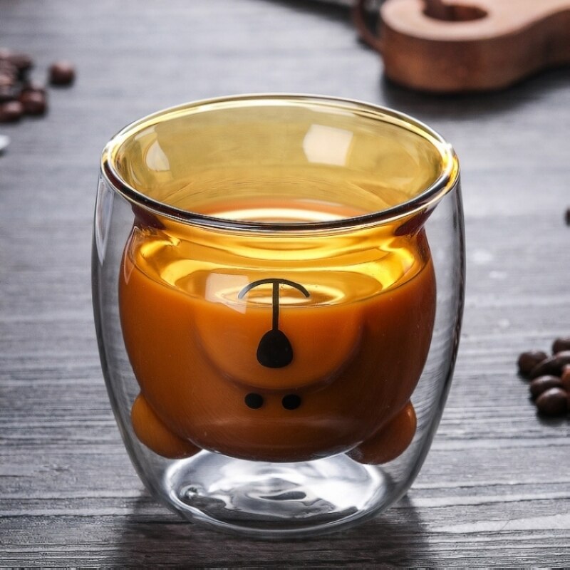 250 ml søte bjørn dobbelvegg kaffeglass varmeisolerte dobbelbunnkrus til tevann melkeglass kopp som: Brun