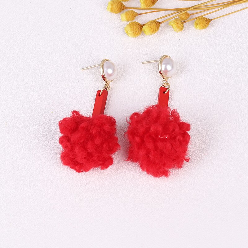 Agustina Cute Fur Ball Long earrings women Feather earrings Soft Geometric jewelry simple Trend Jewelry: 6