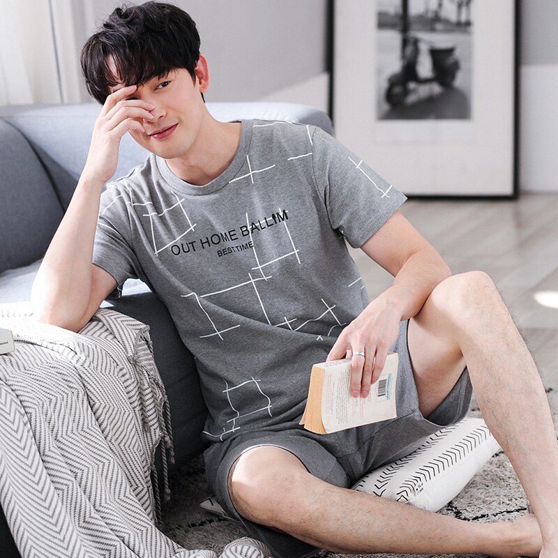 pijamas de verano para hombres, Conjunto de pijama de manga corta para hombres, pijamas de algodón puro para hombres, ropa de dormir para hombres, ropa de casa
