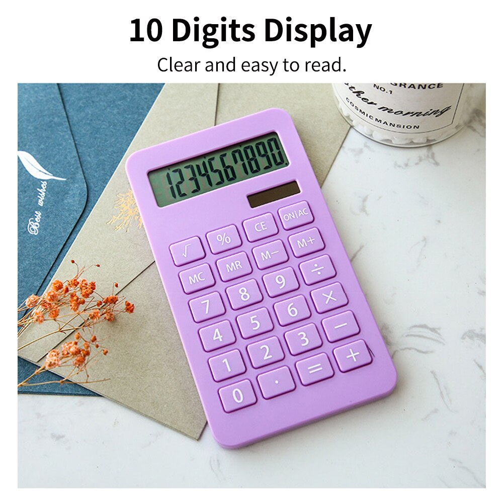 Portable Desk Calculator 10 Digits Display Solar Energy & Button Battery Dual Power Accounting Tool for School Office Supplies