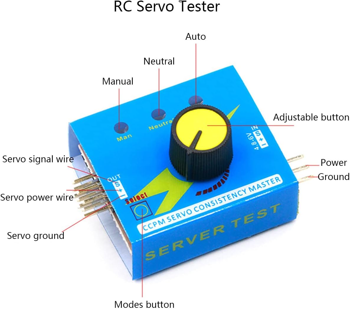 1einstellen RC Servo Motor- Tester Regler Bausatz + 180 Grad 9g Servo mit 6V Batterie Halfter für Robotik RC Autos Hubschrauber Flugzeuge