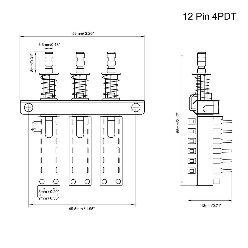 Interlock Push Button Switch Piano Type 4PDT 12 Pin 3 Row
