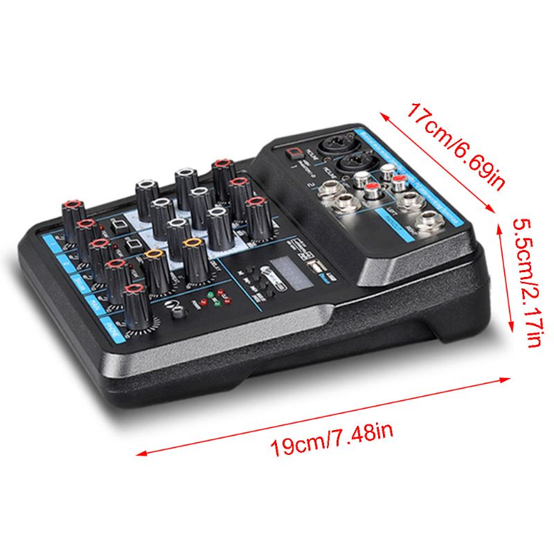 4Channel Digital Mixer Console with Bluetooth USB 48V Phantom Power for DJ