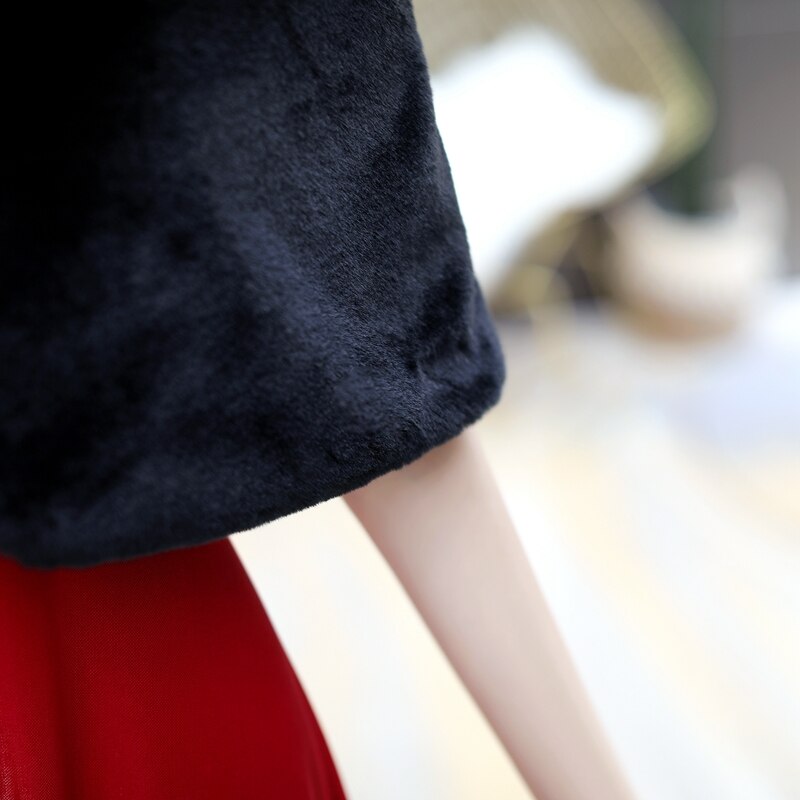 Schwarz Faux Fell Hochzeit Bolero Frauen Zubehör mit Kristalle Dekoration Braut wickelt Herbst Winter Abend zucken