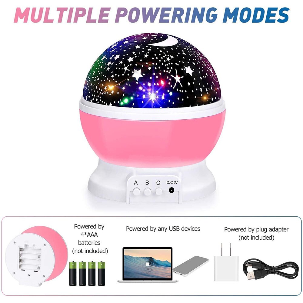 Starry Lights Galaxy Night Light Star Sky Projector LED Rotating Star Moon Night Lamp Battery Bedroom Decor for Kids Baby