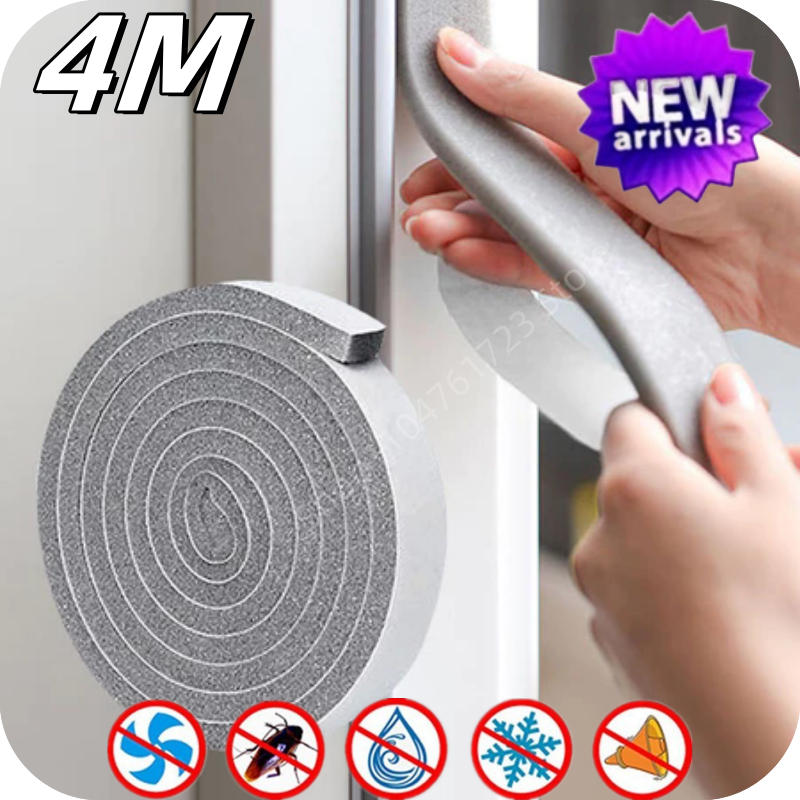Bande d'étanchéité auto-adhésive en mousse pour porte et fenêtre, 4M (2 rouleaux), coupe-vent, insonorisée, coupe-froid, bande d'étanchéité anti-poussière