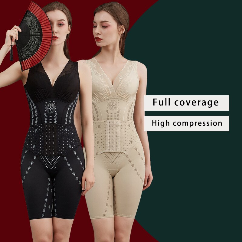 Bodysuit Shapewear For Women V Neck High Compression Full Coverage Slimming Waist Hook Eyeclosure Postpartum Recovery