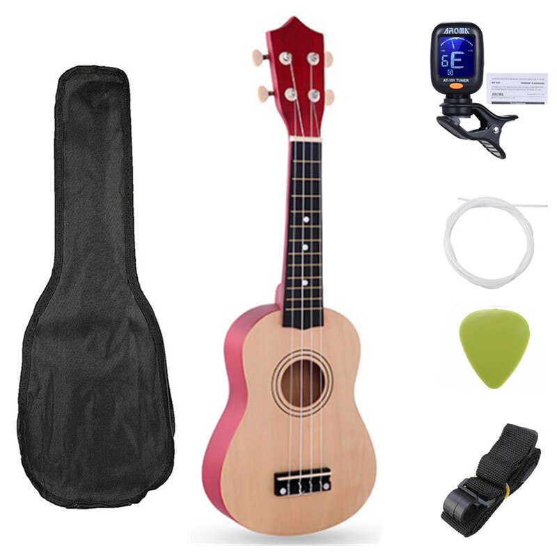 Sevenangel Ukulele 21 Inch Kinderen Ukelele Sopraan 4 Strings Hawaiian Sparren Basswood Gitaar Uke Kids Muziek Instrument: NATURAL color set