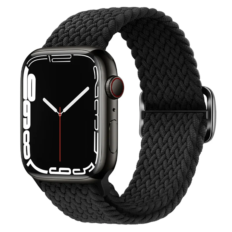 Bracelet à boucle tressée pour Apple Watch Band, Bracelet en nylon élastique, 44mm, 40mm, 49mm, 45mm, 41mm, 46mm, 42mm, iWatch Series 10, 9, 8, SE, 6, 7 Ultra: Black Yellow / 14mm