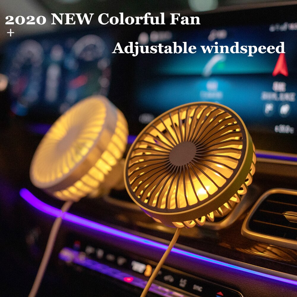 Ventilateur USB pour voiture | ventilateur USB, 360 degrés rotatif, lumières colorées, Mini ventilateur, réglable, vitesse du Vent, refroidissement de l'air, monté sur évent