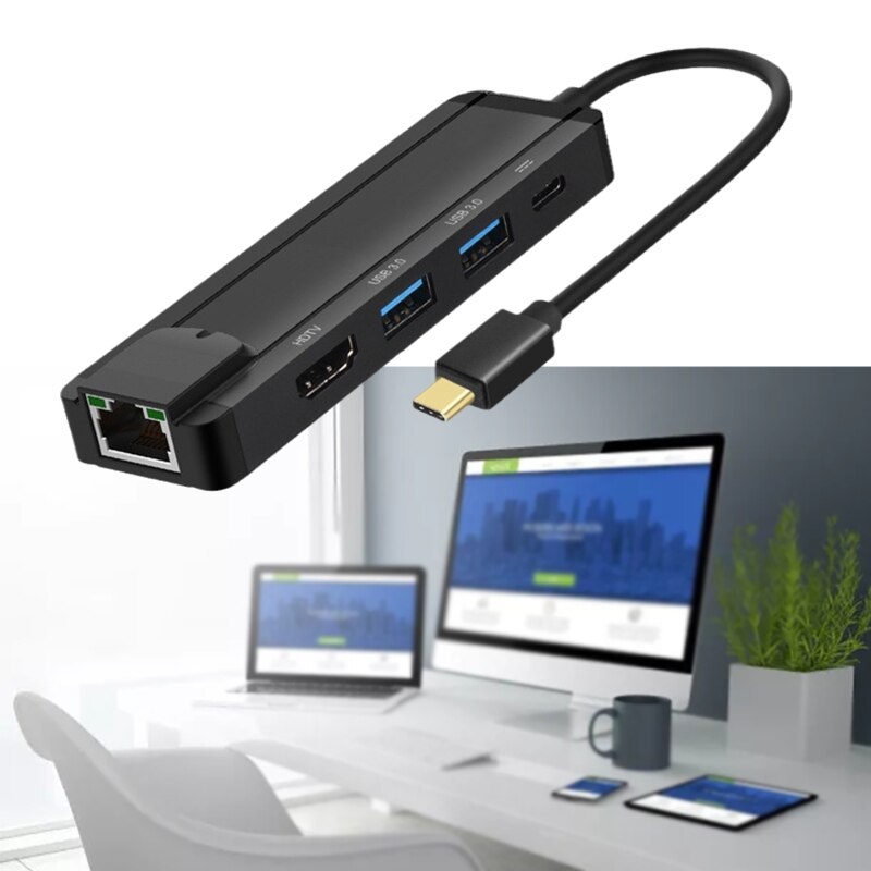 High-speed Transmission 5 Port USB 3.0 Data Hub USB-C Multiport Adapter with 4K HDMI-compatible USB C PD Charging