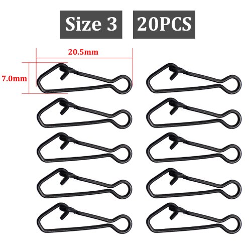 20 Stuks Karpervissen Quick Snap Haak Leader Swivel Clips Haak Aas Connector Clips Voor Karpervissen Rigs Maken Visgerei accessoires: 20PCS-Size 3