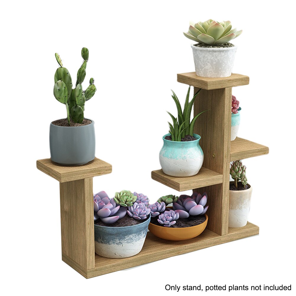 Multi Layers Balcony Free Standing Modern Desktop Garden Indoor Decoration Living Room Flower Holder Wood Plant Stand: Wood Color B