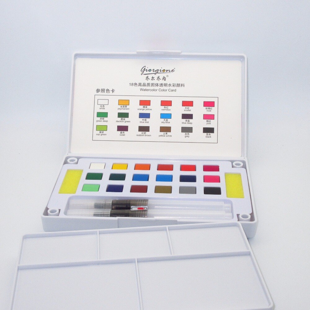 18 kleuren 24 kleuren effen aquarelverfset met waterverfpenseel