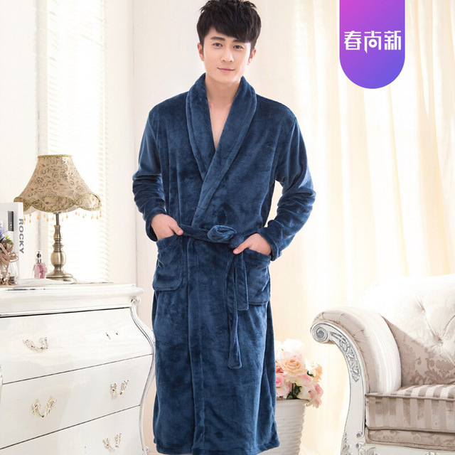 Women's Robe Flannel Pajamas Winter Bathrobe Pyjamas Autumn and Warm Coral Bath Velvet Suit Badjas Female Sleepwear Robes: navy blue man