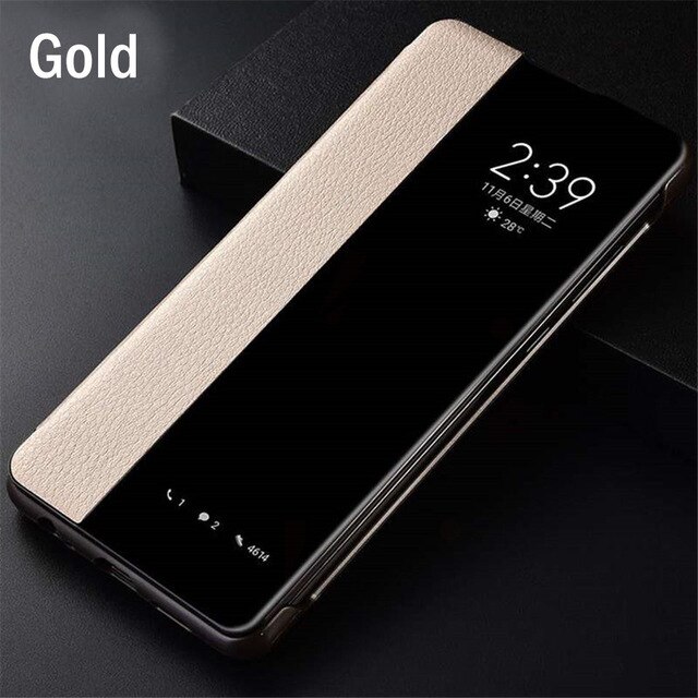 Smart window Funda de cuero con tapa samsung a 70 funda para samsung galaxy a70 a50 a40 a30 a20 a10 Carcasa protectora coque: A40 / Gold