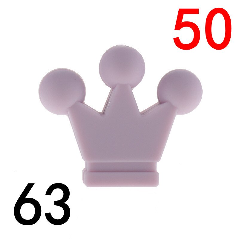 50pcs Silicone Crown Beads Baby Teether Necklace Bead Infant Baby Chewing Jewelry Accessories Food Grade Silicone: 63 Lilac pouple