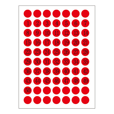 Pegatinas digitales de colores para estudiantes, etiquetas de números redondos secuenciales para examen de estudiante, 1-50, 12 Uds.: Red
