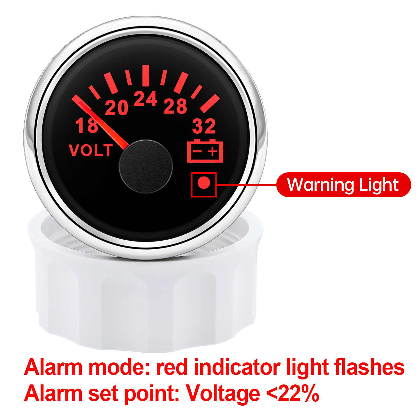 52mm Voltmeter 7 Farben Hintergrundbeleuchtung Spannung 8-16V 18-32V Volt Meter Gauge mit Warnlicht Universal für 12V 24V Boot Auto Marine
