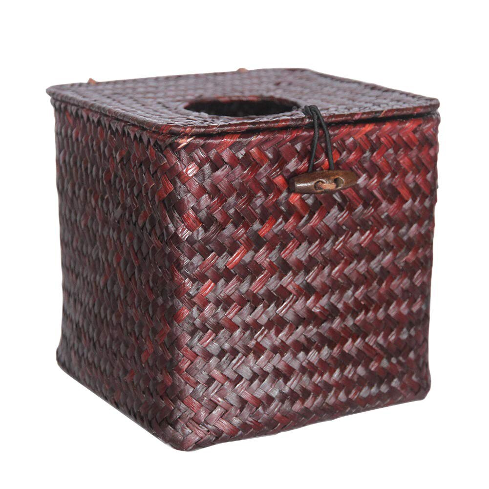Vierkante Tissue Box Cover Tissue Houder Zeewier Hand Geweven Papier Handdoek Servet Dispenser Voor Thuis Restaurant: Brown