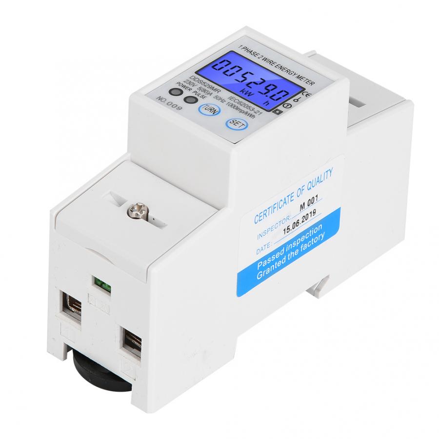 DDS529MR 1 Phase 2 Wire Electric Energy Meter LCD Digital Display 230V 2P DIN Rail Power Meter with RS485