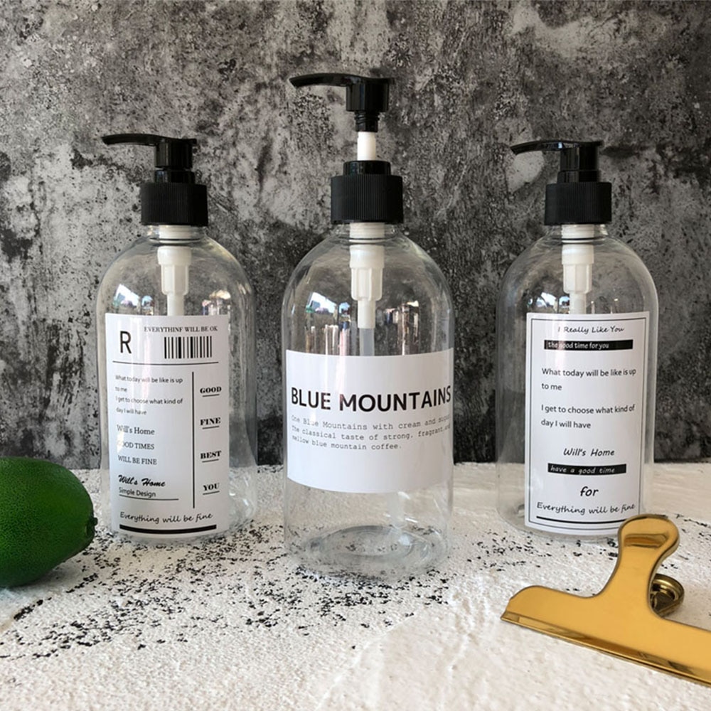 500ml zeepdispensers, badshampoo, douchegel, opbergfles, draagbare vloeibare lotion organizer, plastic flessen, sticker, willekeurig