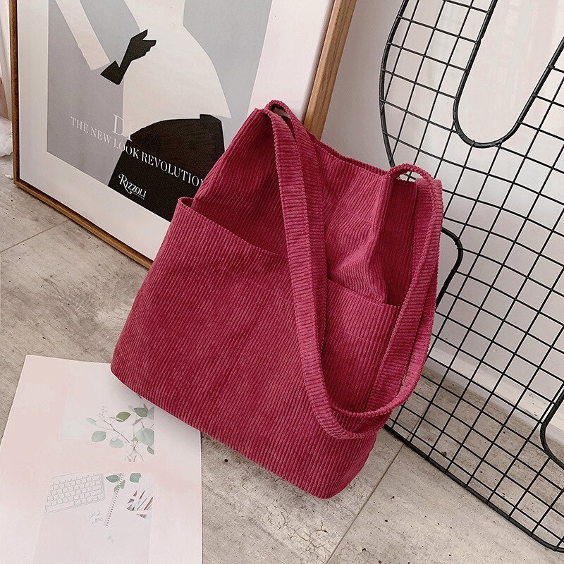 Kvinder corduroy canvas tote damer afslappet skuldertaske shopping håndtasker til kvindelig messenger koreansk shopper tote: Rød
