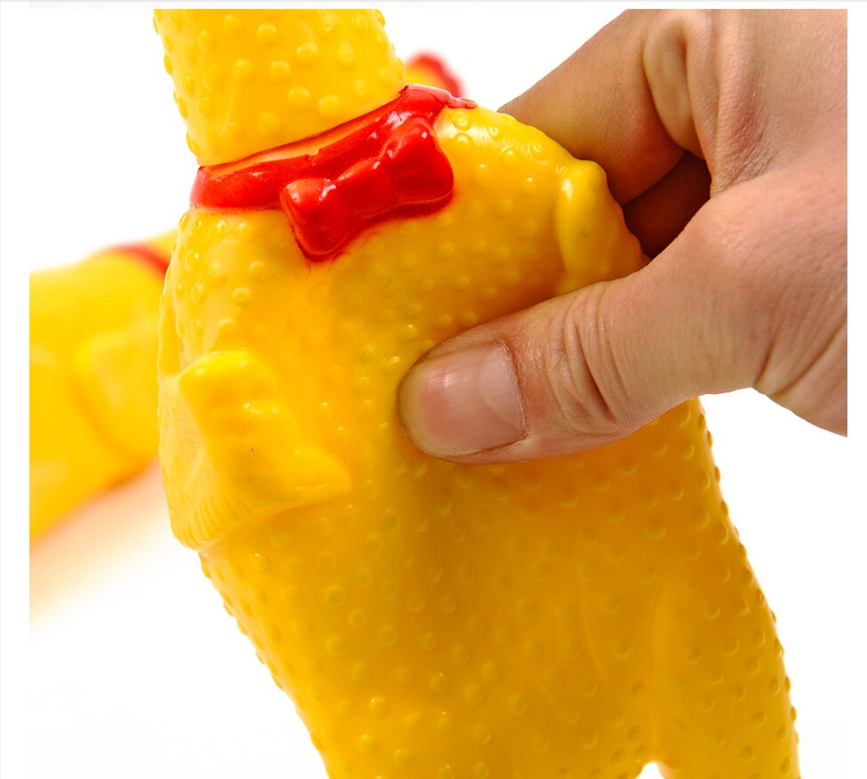 Pollo de goma amarillo chillón de 17cm para perro, juguete chirriante para mascotas, para masticar, sonido chirriante, juguete divertido de goma de seguridad para perro