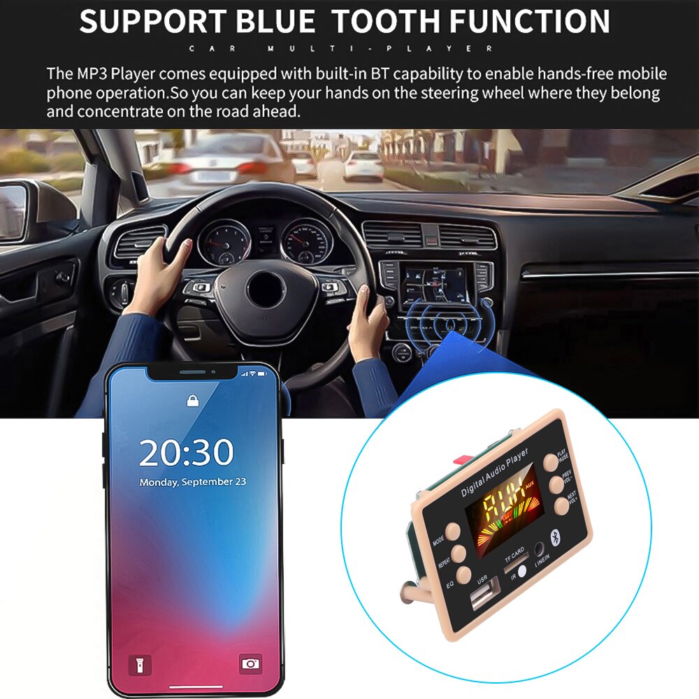 Placa decodificadora para coche, módulo de Audio WMA, MP3, Bluetooth 5,0, 12V, USB, TF, 3,5mm, AUX, Radio FM, Kit de reproductor MP3 inalámbrico, pantalla colorida