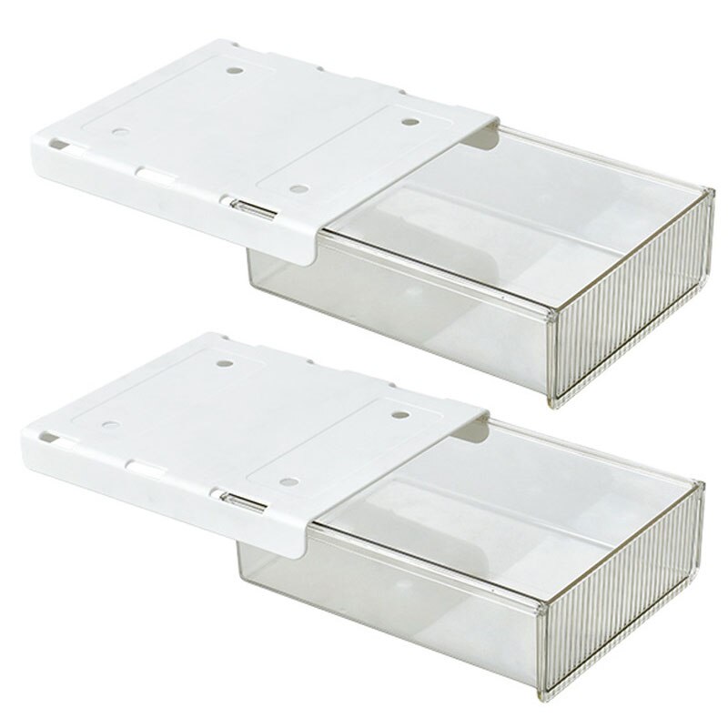 Cajones de almacenamiento debajo del escritorio, organizador de oficina en casa, bandeja oculta creativa, herramienta de organización, Caja de almacenamiento transparente, 2 uds./lote: White-24x21x6.2cm