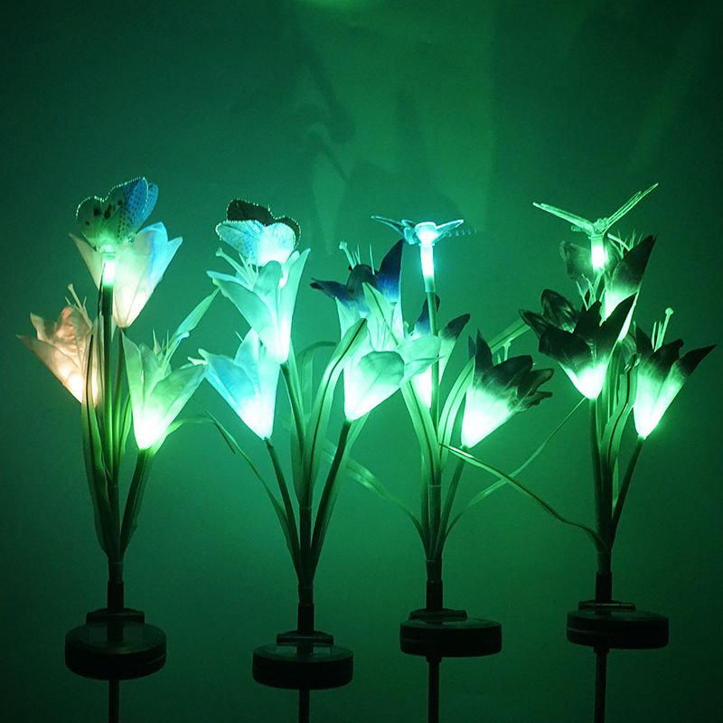 Buitenzonnepadverlichting, leliebloem, tuingazonlamp, meerkleurige ledlamp, 2- pack