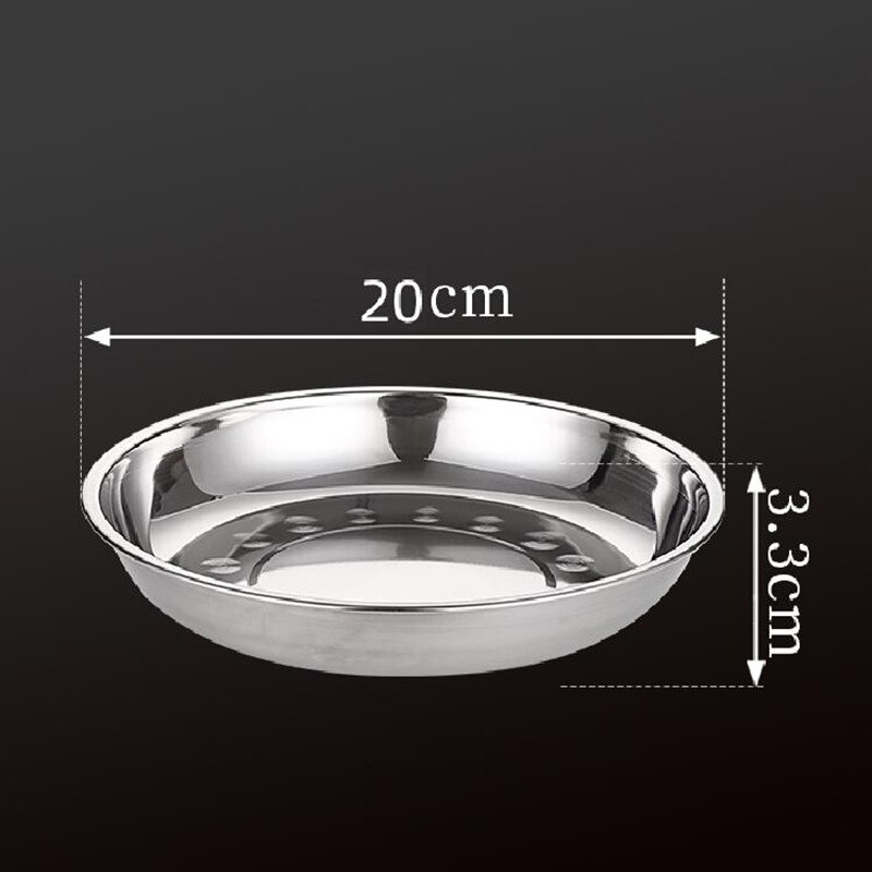1pcs stainless steel dinner plate fruit dinner plate thickened deep disc pastry bread dish barbecue plate kitchen supplies: e